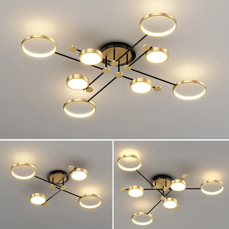 Nordic Gold Black Dimmable LED Chandelier with Remote Control - Axyaa Home Lighting