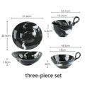 Axyaa Marble Pattern Ceramic Bowl with Handle, Set of 4
