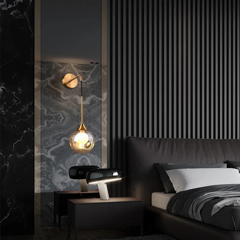 Axyaa Gold Glass Ball LED Wall Sconce - Modern Nordic Indoor Lighting Fixture