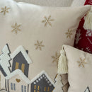 Axyaa Christmas Snowflake Embroidered Pillowcase Set - Beige Cotton Cover - 30x50/45x45cm