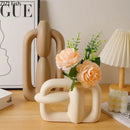 Minimalist Lines Ceramic Vase Desk Decor by Axyaa for Modern Floral Arrangements