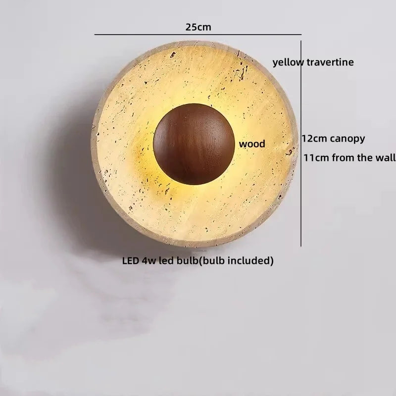 Axyaa Wabi Sabi LED Wall Light Yellow Travertine Stone Glass Ball Wandlamp