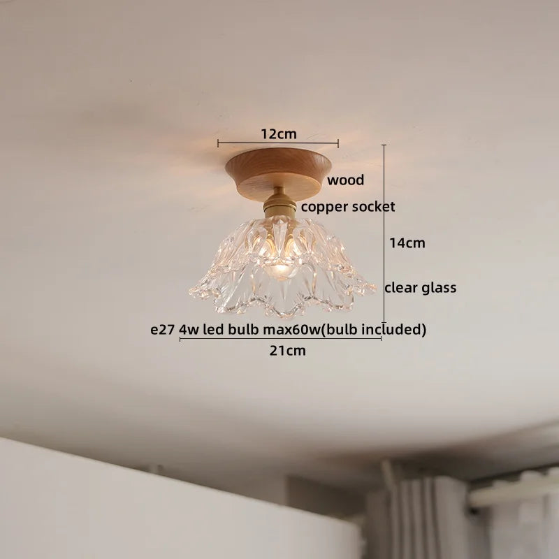 Axyaa Glass Wood LED Ceiling Lamp for Home Restaurant Living Room Decor