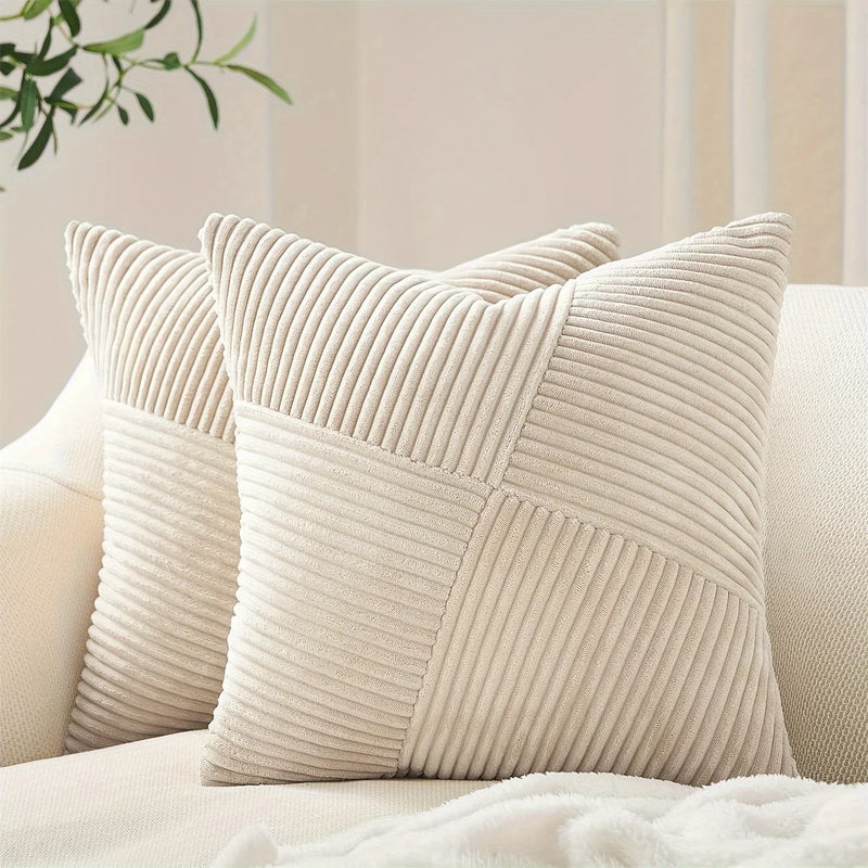 Axyaa Bohemian Patchwork Corduroy Throw Pillow Covers - 18x18 Inches