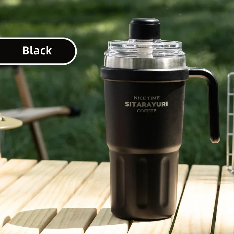 Axyaa 600ml Stainless Steel Vacuum Flask Double Wall Insulated Travel Mug Straw Cup