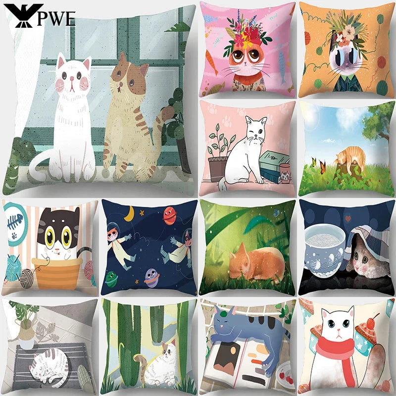 Cat Pattern Cushion Cover for Axyaa Brand Decorative Throw Pillow.