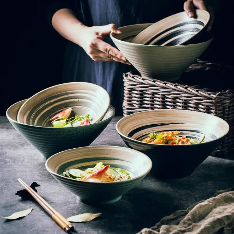 Axya Ceramic Ramen Bowl Set - Large Size Household Tableware Bowls and Plate