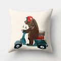 Axyaa Minimalist Spring Tree Landscape Pillow Cover - Bear Penguin Cartoon Animal Pillowcase