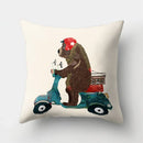Axyaa Minimalist Spring Tree Landscape Pillow Cover - Bear Penguin Cartoon Animal Pillowcase