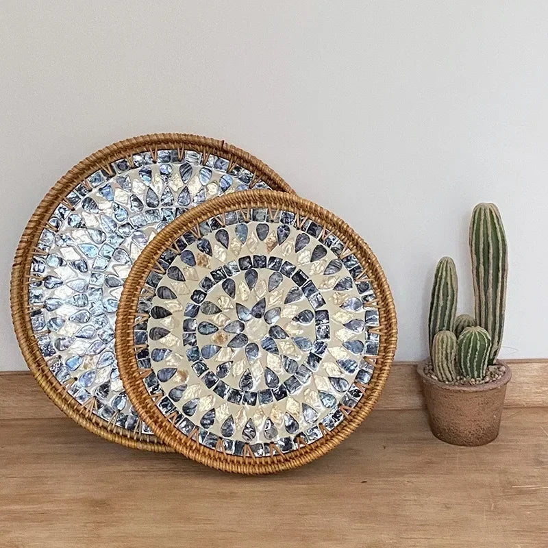Axya Handmade Rattan Shell Tray for Home Decoration and Serving