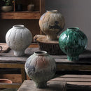 Axyaa Green Ceramic Spherical Vase: Geometric Floral Arrangement Decor