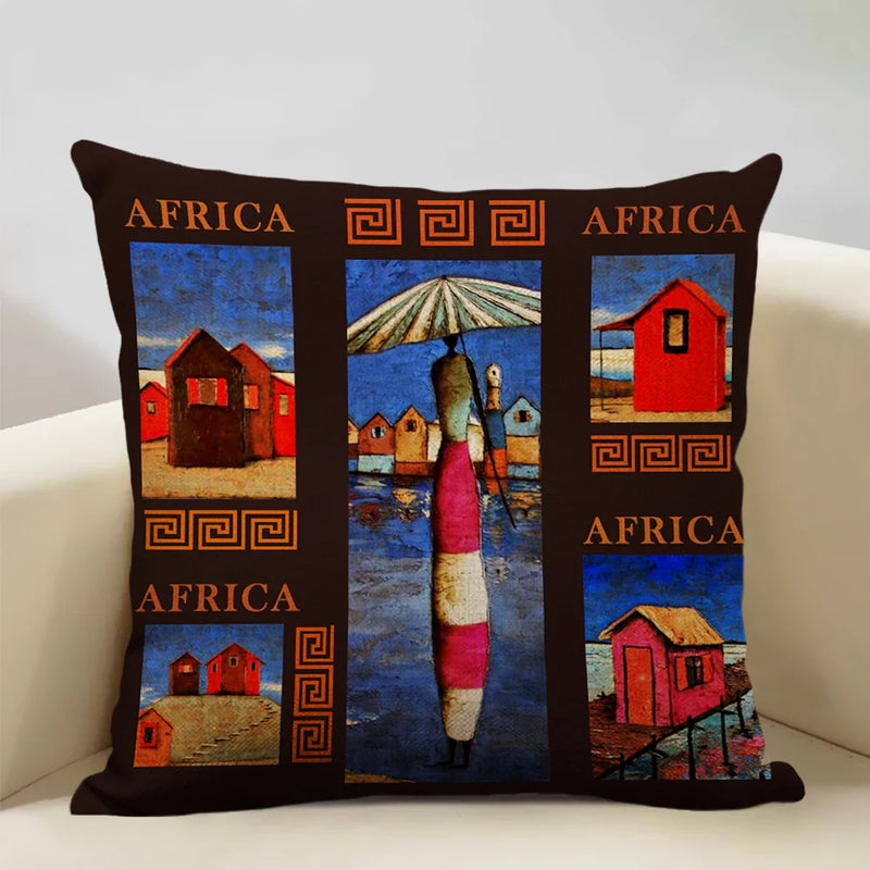 Axyaa African Dancer Linen Cushion Cover in Exotic Style Art Impression