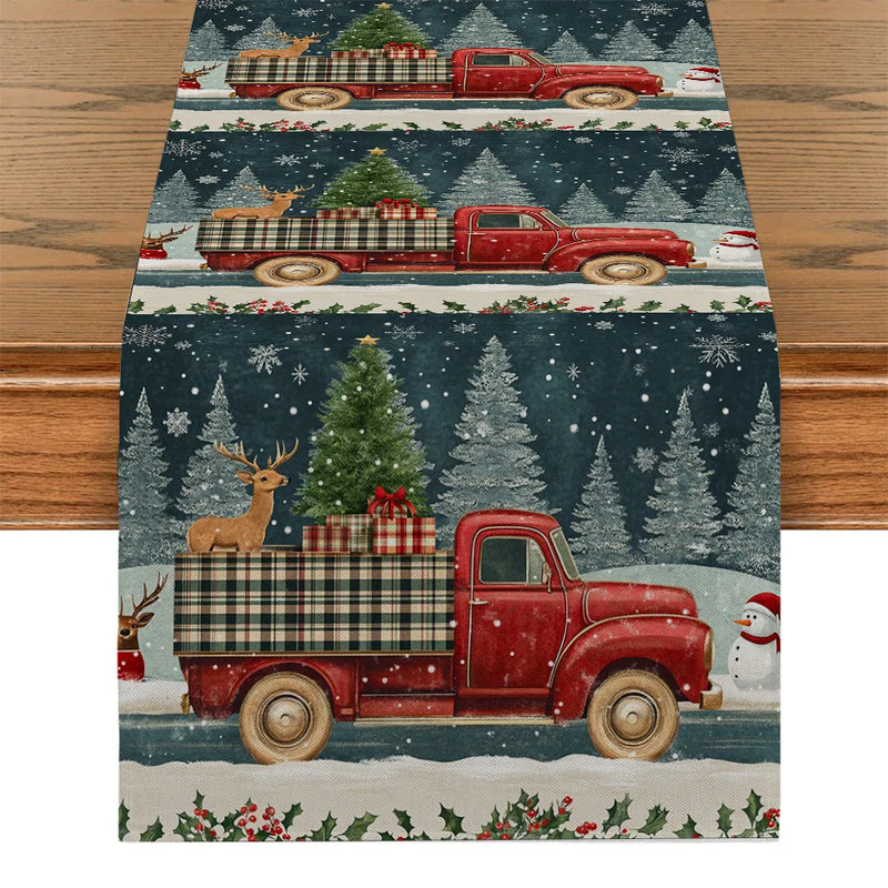 Axyaa Christmas Table Runner Farmhouse Kitchen Decor Dining Holiday Party