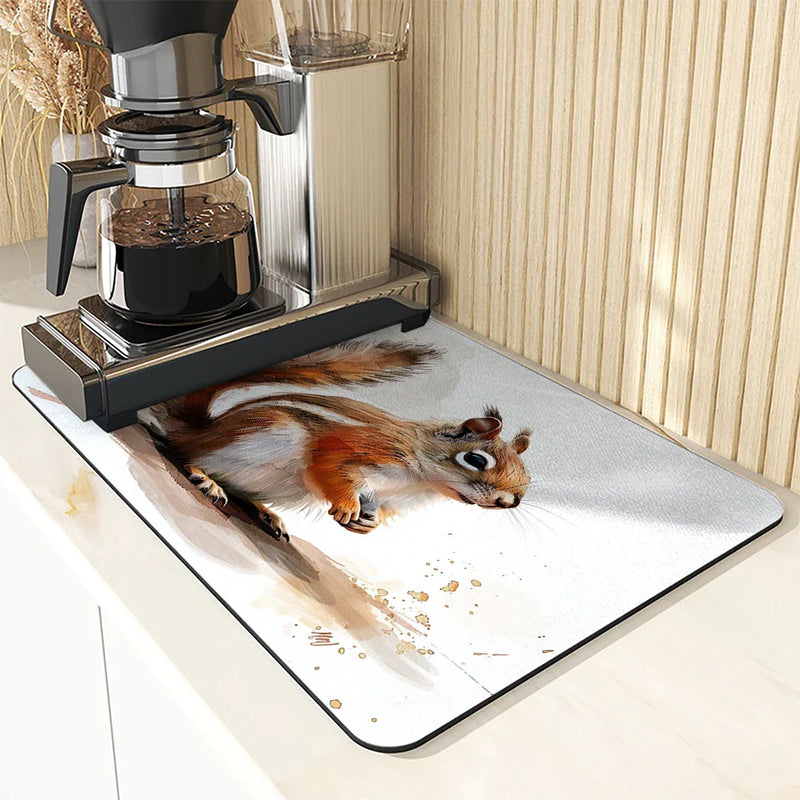 Axyaa Watercolor Squirrel Cartoon Absorbent Drying Mat, Antiskid & Quick Dry