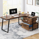 Axyaa Industrial L-Shaped Computer Desk with Drawers and Shelves