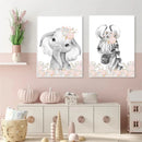 Axyaa Pink Flower Animals Baby Name Canvas for Girls Bedroom