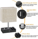Axyaa Beige Bedside Lamp with USB Ports and Phone Stands