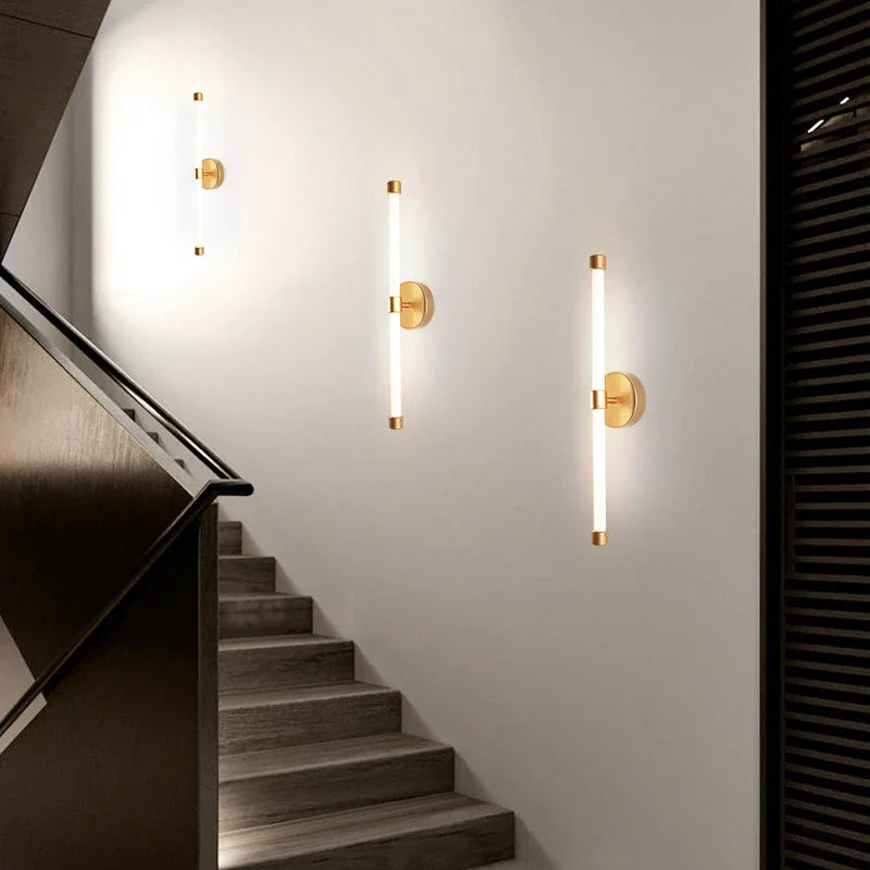 Axyaa Black Gold Iron Tube LED Wall Sconces for Living Room Bedroom Lighting