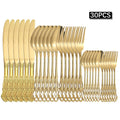 Axyaa Gold Embossed Stainless Steel Tableware Set, Steak Knife, Fork, Spoon, Dessert Fork