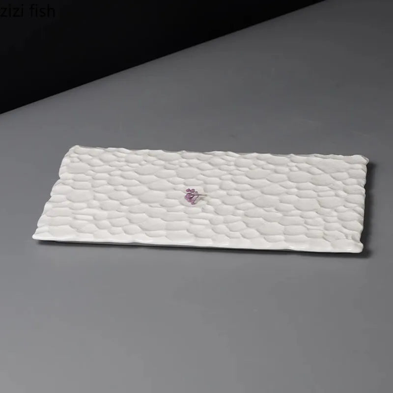 Axya Ceramic Hammer Pattern Rectangular Flat Plate for Molecular Cuisine Tableware