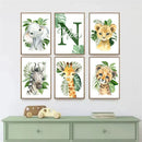 Axyaa Jungle Animal Custom Name Canvas Wall Art for Kids Room