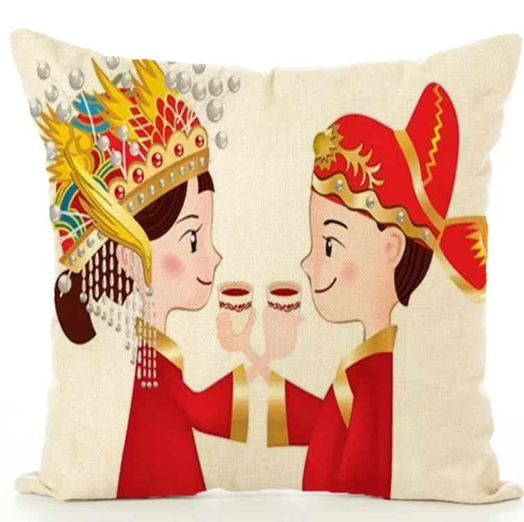 Axyaa Cartoon Couple Linen Pillowcase: Cute Room Decor & Valentine's Day Gift