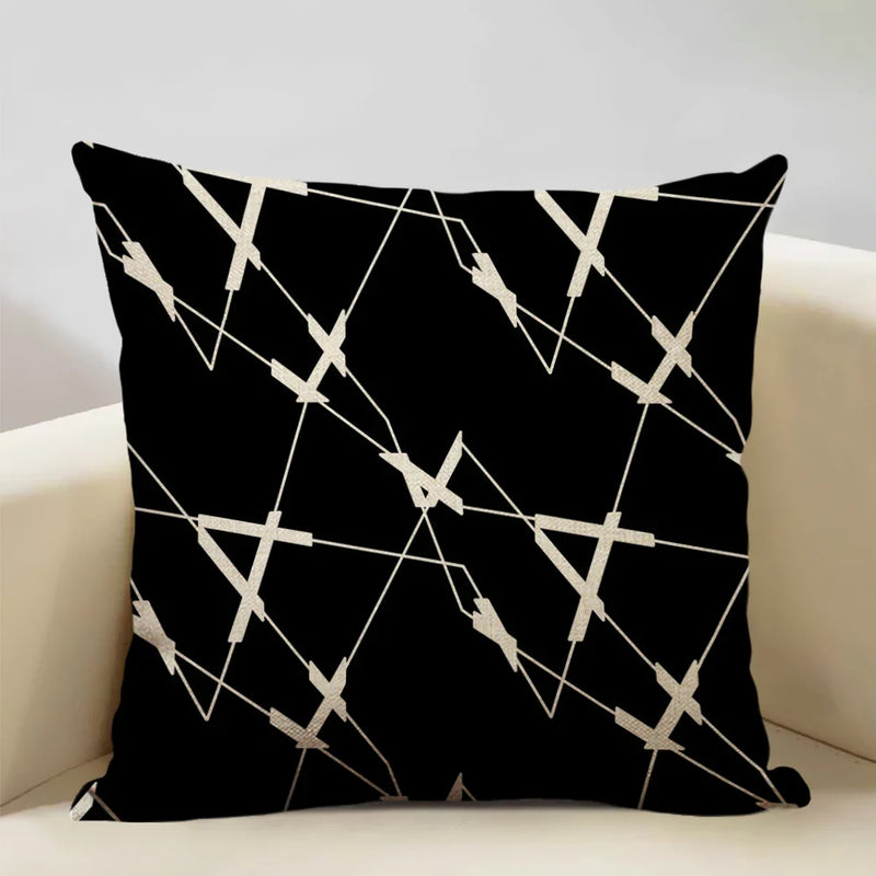 Axyaa Black White Yellow English Letter Design Linen Pillowcase 45x45cm