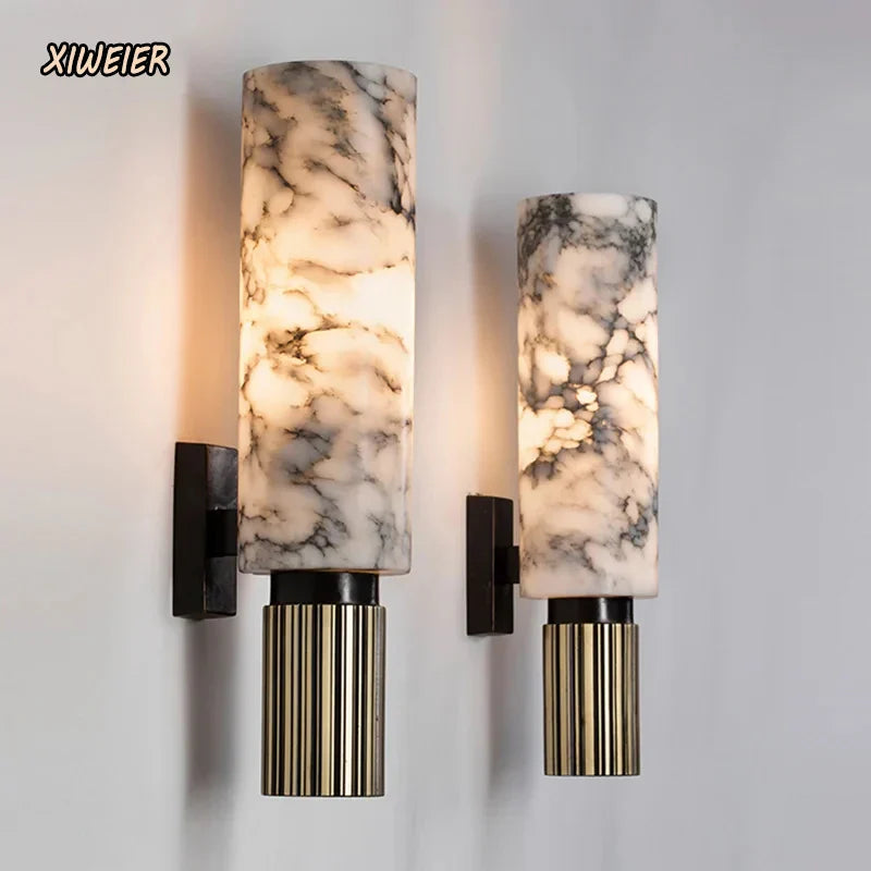 Axyaa Marble Wall Lamp: Medieval Style Copper Wall Sconce for Elegant Living Room Decor