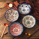 Axyaa Plant Flower Pattern Ceramic Bowl Retro Soup Ramen Salad Noodle Pasta Tableware