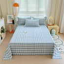 Axyaa Green Check Raw Cotton Double Bed Sheets Set Queen/King Flat Top Full Cover