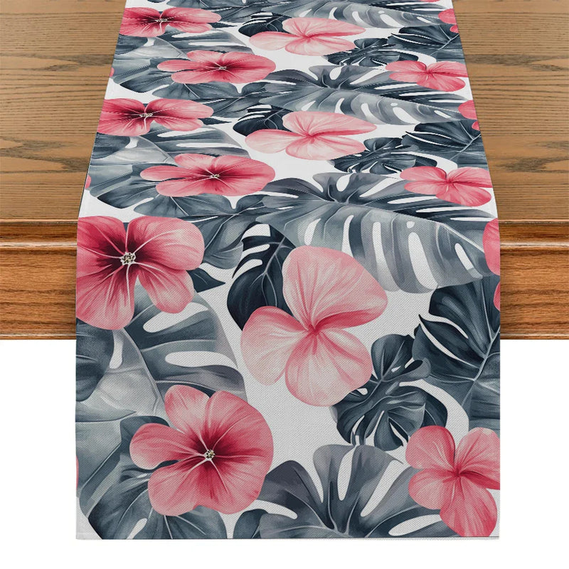 Axyaa Tropical Bamboo Flowers Table Runner for Dining and Party Decor
