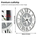Axyaa 60CM Round Mirrored Wall Clock with Beveled Roman Numerals - Elegant Skeleton Design