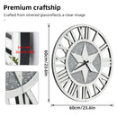 Axyaa 60CM Round Mirrored Wall Clock with Beveled Roman Numerals - Elegant Skeleton Design