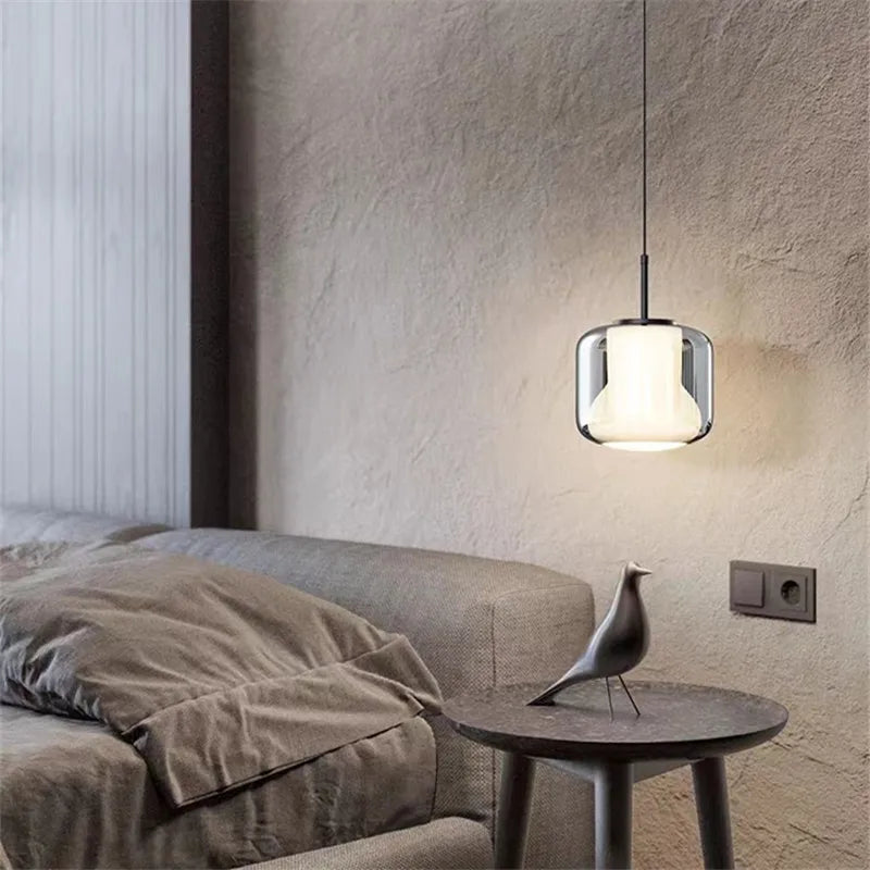 Nordic Glass Pendant Light LED Mini Copper for Bedroom Beside Table - Axyaa Brand