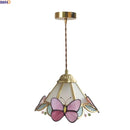 Axyaa Gold Brass LED Pendant Light with Pink Glass Butterfly Design