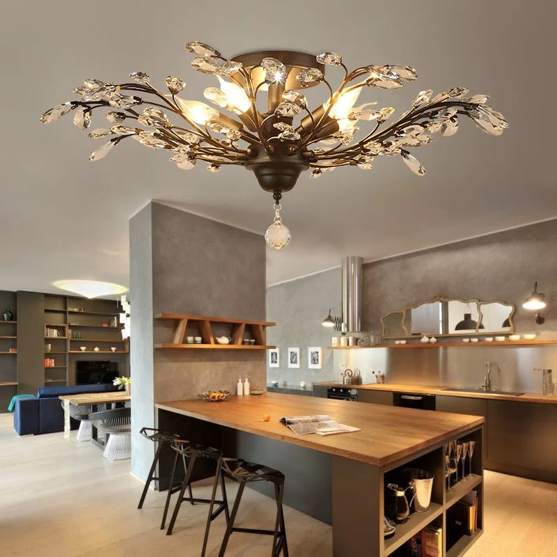 Axyaa Crystal Industrial Chandelier for Living Dining Bedroom