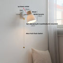 Axyaa White Ceramic LED Wall Lights with Pull Chain Switch on Modern Wood Base