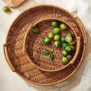 Axyaa Handwoven Rattan Basket with Handle - Food Storage Tray, Wicker Storage Organizer