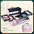 Axyaa Large Makeup Train Case with Lock, 4 Trays Cosmetic Storage Organizer