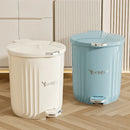 Axyaa Round Foot Pedal Trash Can in Cream & Blue, Large-Capacity for Office, Kitchen, Bathroom