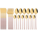 Gold Stainless Steel Cutlery Set by Axyaa - 24Pcs Western Tableware Flatware