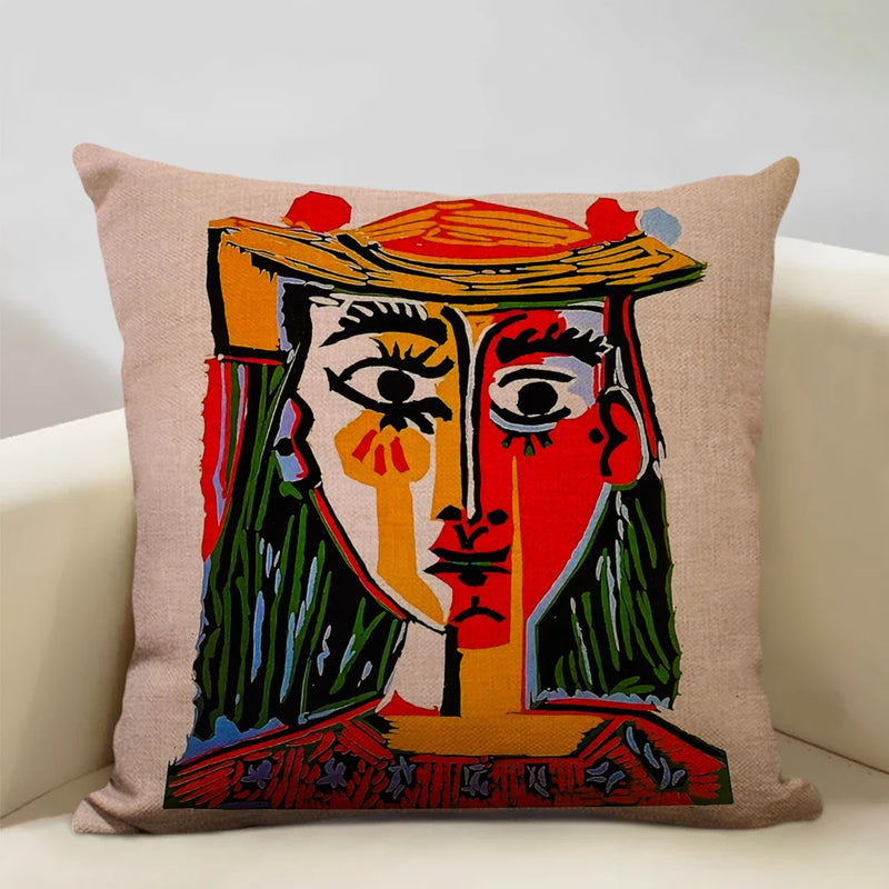 Pablo Picasso Abstract Art Cushion Cover 45x45cm Beige Linen Axyaa Brand