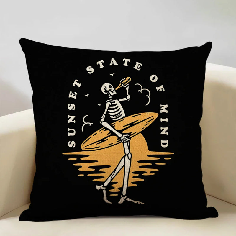 Axyaa Skull Head Pillow Cover Black Cartoon Design 45x45cm
