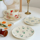 Hand-painted Flower Pattern Coffee Mug Set with Saucers by Axyaa