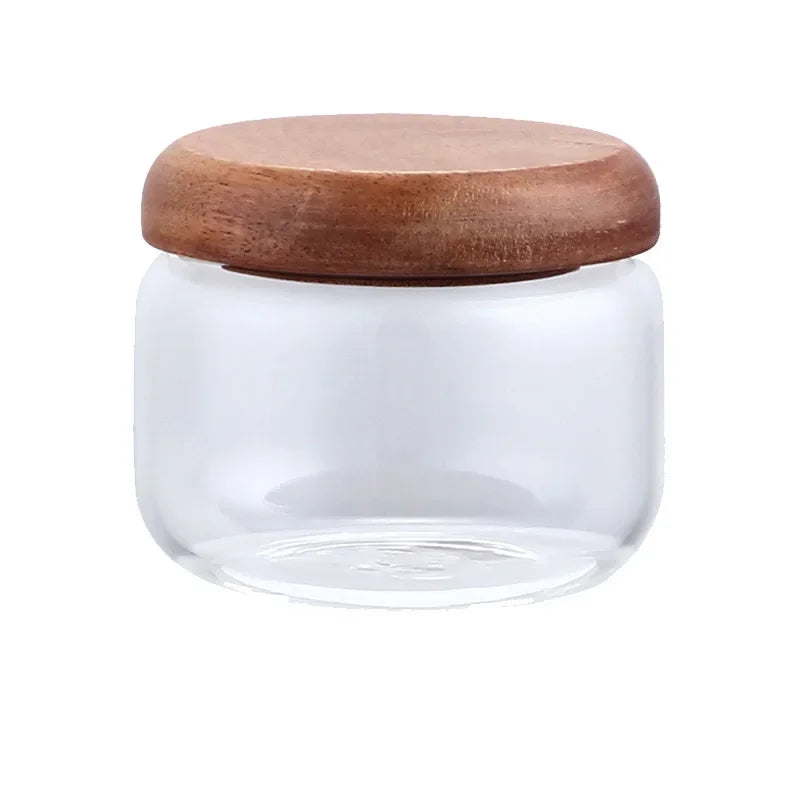 Axya Acacia Wood Glass Storage Jar for Tea, Snacks, and Grains