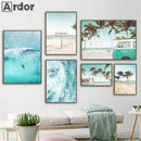 Axyaa Seaside Coconut Tree Canvas Painting: Nordic Beach Wall Art Print