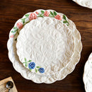 Axyaa Romantic Rose Relief Cream Dessert Plate: Ceramic Fruit Plate with Dots