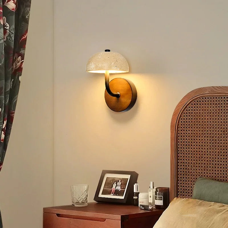 Axyaa Mushroom Stone LED Wall Lamps with Pull Chain Switch for Living Room & Bedroom