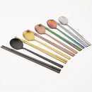 Axyaa Stainless Steel Dinnerware Set: Sushi Chopsticks, Soup Spoon, Flatware - Matte Finish