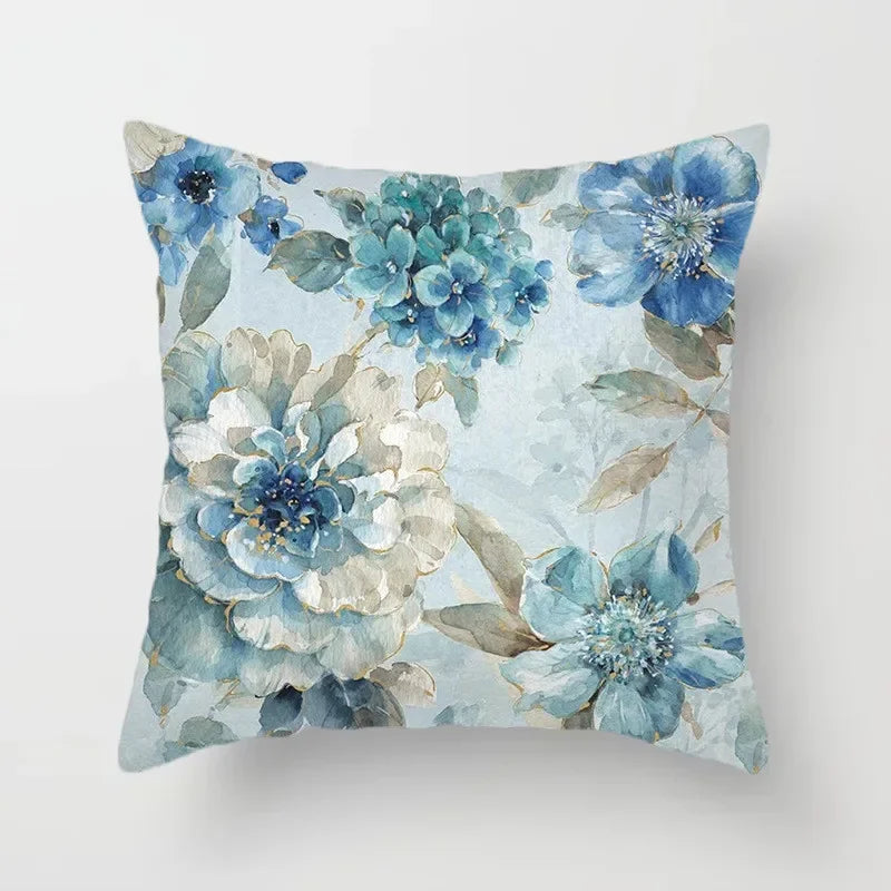 Luxurious Blue Bird Floral Pillowcase by Axyaa - 45x45cm Square Decor for Home & Office